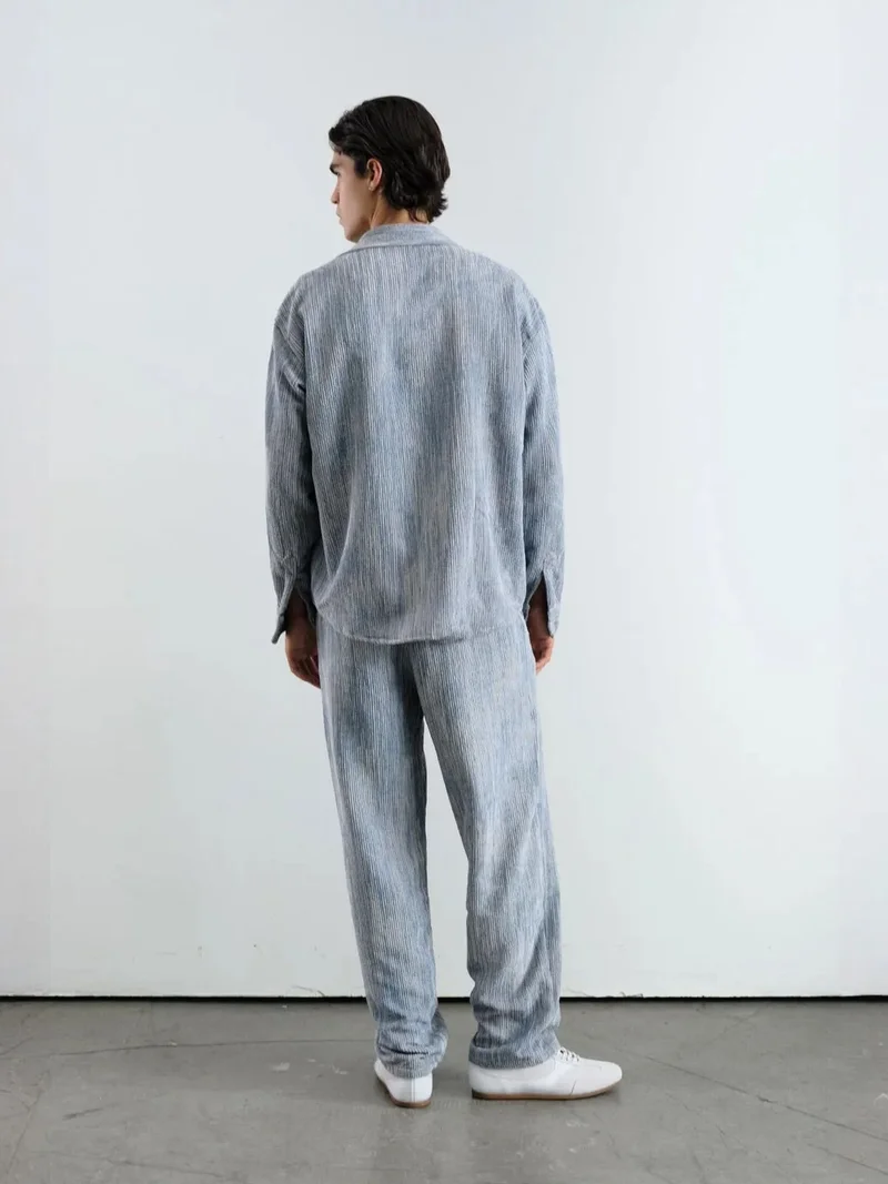 Giesto Maya Blue GIESTO Textured Pleated Regular Fit Straight Leg Pants for Men | Best Price UAE